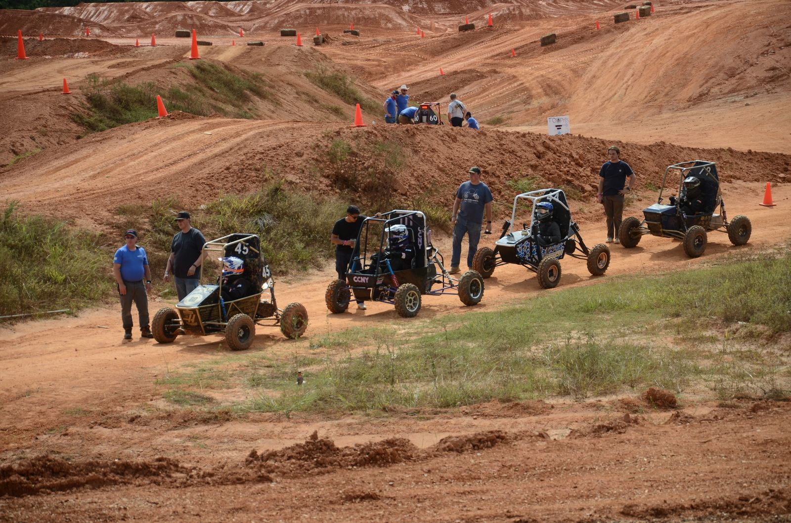 Cars lined up on the course