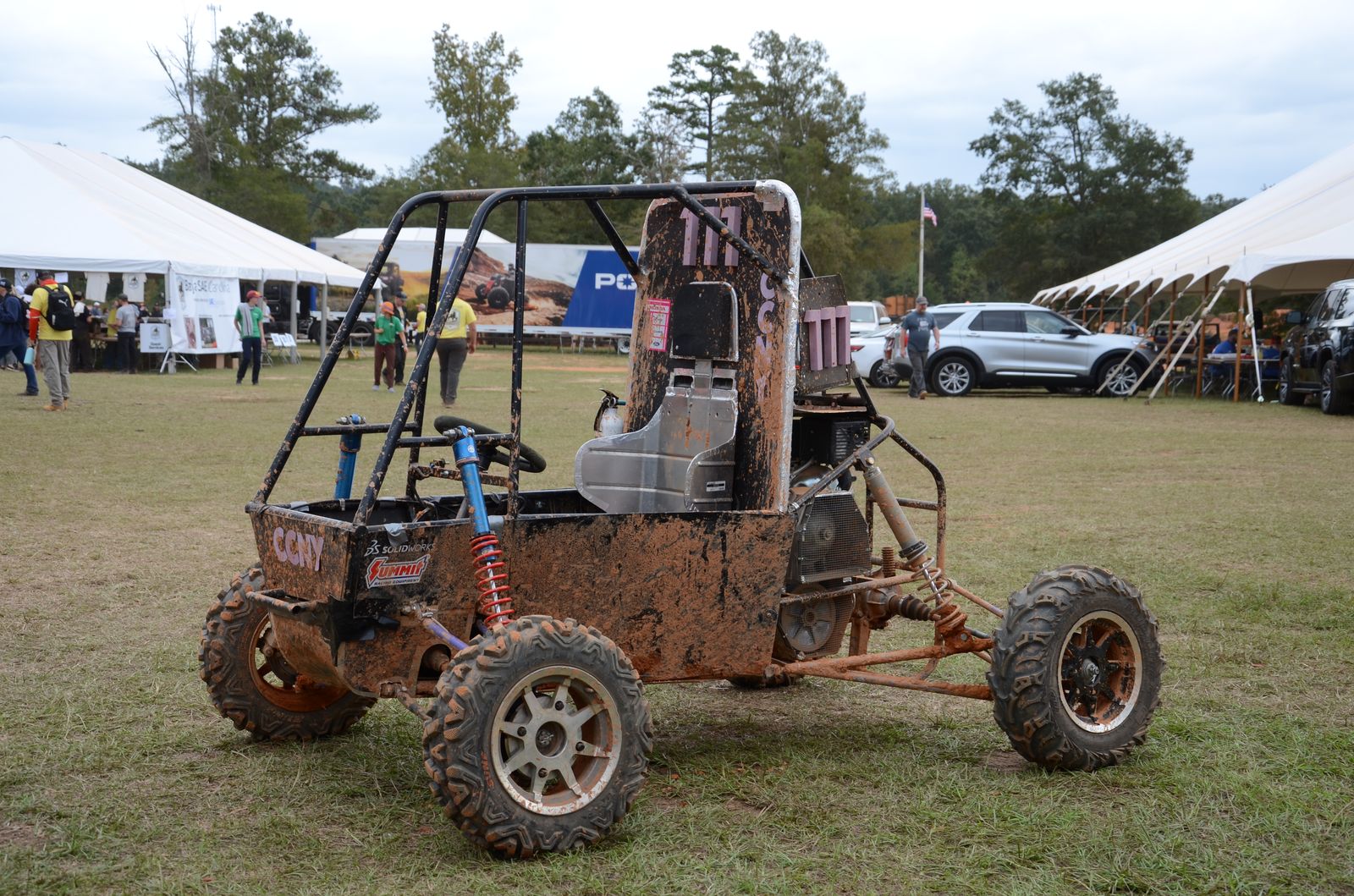 The car caked in mud